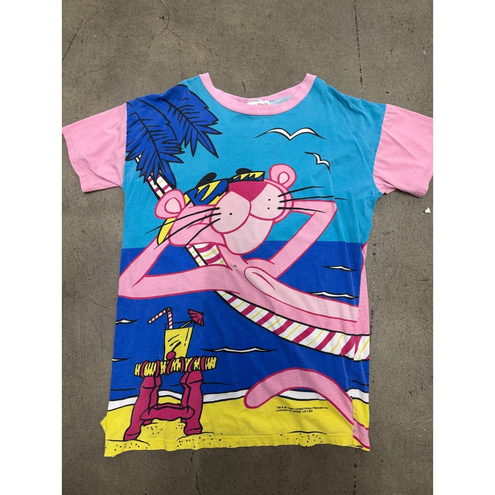 Vintage 1994 Pink Panther All Over Print T-Shirt Beach Tropical One Size